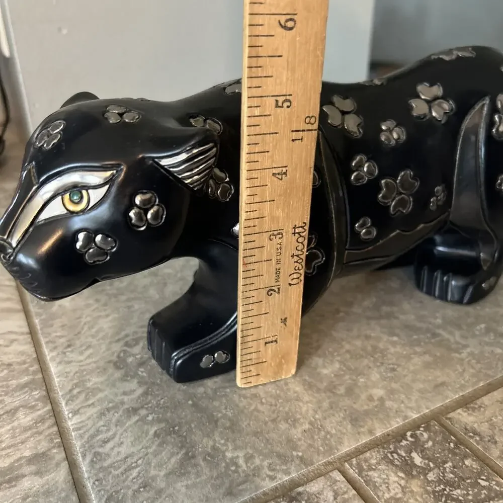 Artesania Rinconada Black Silver Large Crouching Panther Sculpture 11